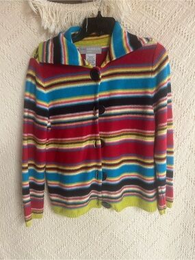 Sag Harbor Multicolor Striped Button Cardigan - Red, Blue, Yellow, Black